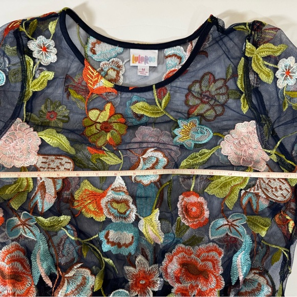 LuLaRoe Floral Embroidered Medium Navy Short Sleeve Dress M - Picture 8 of 14